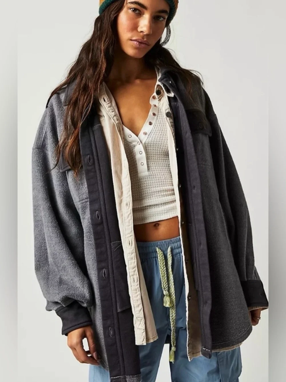 NEW Free People M Ruby Shirt Jacket in Incense Grayish Black NWOT Button Down - Picture 1 of 7